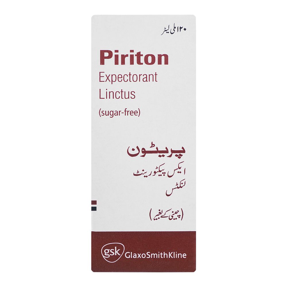 GSK Piriton Expectorant Linctus, Sugar-Free, 120ml product image 2 - Bolanclinic