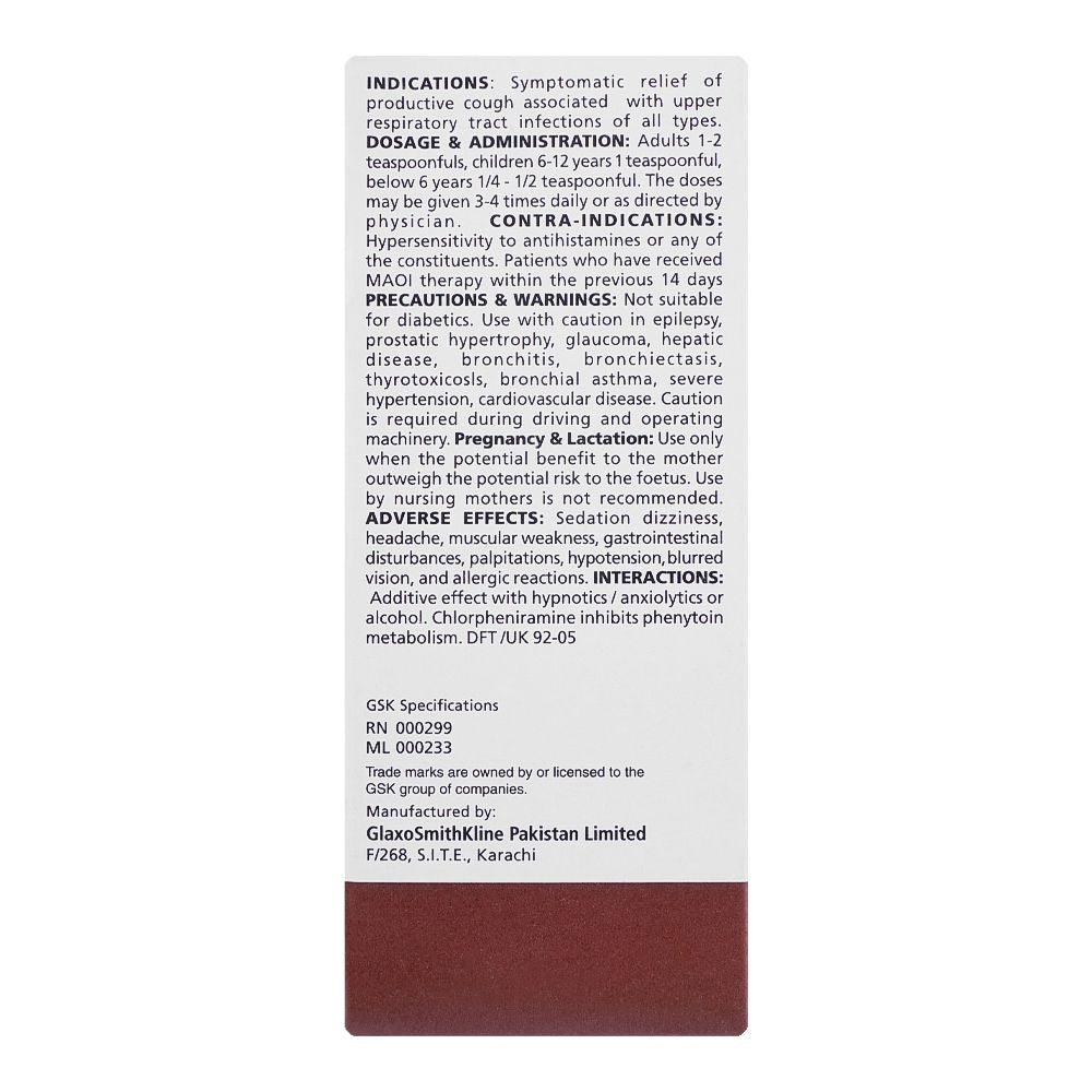 GSK Piriton Expectorant Linctus, Sugar-Free, 120ml product image 3 - Bolanclinic