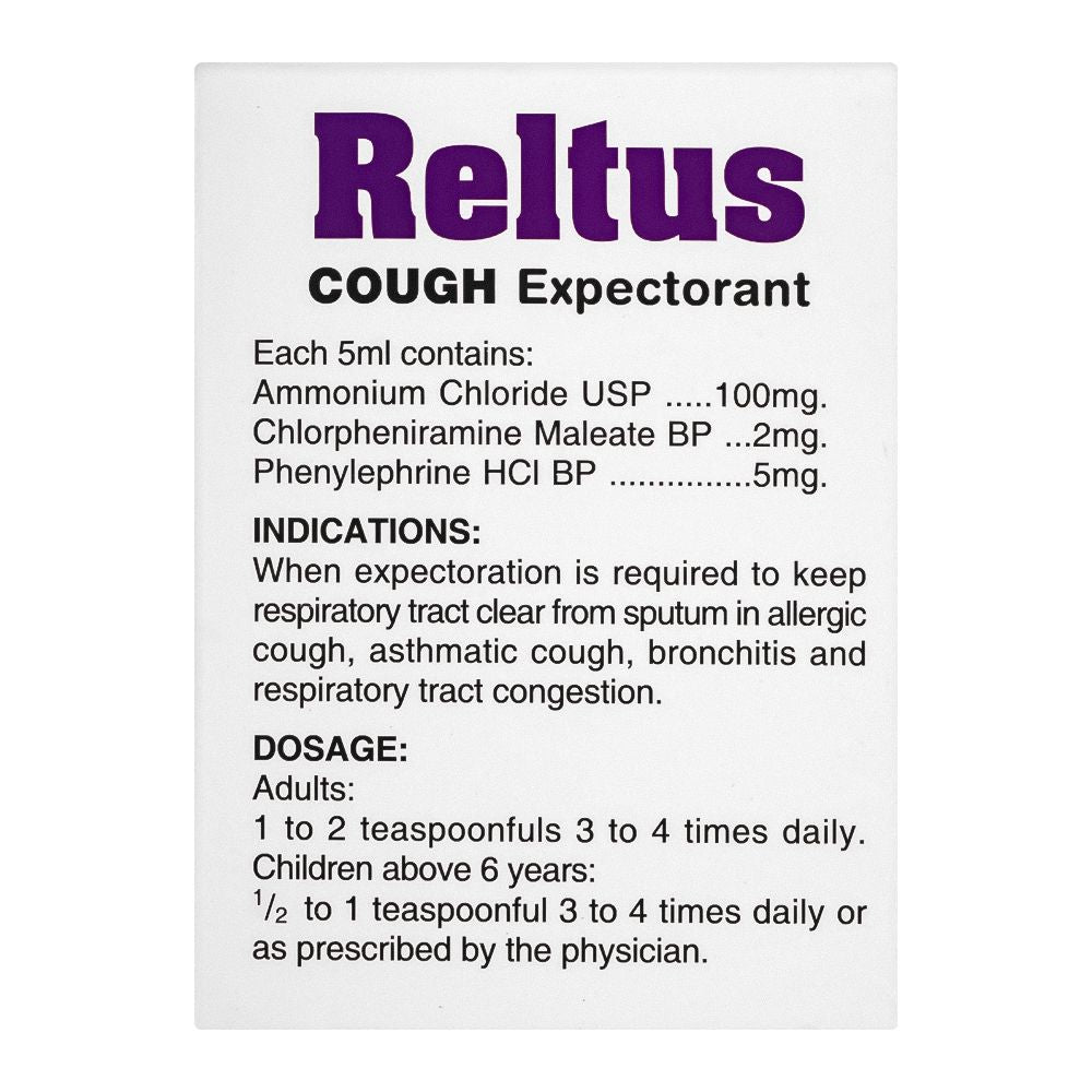 Pharmatec Reltus Cough Expectorant, 120ml product image 3 - Bolanclinic