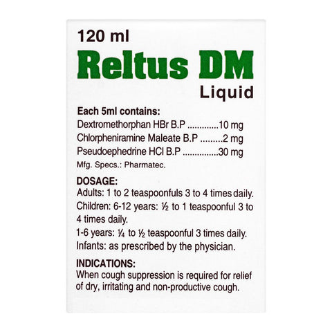 Pharmatec Reltus DM Cough Syrup, 120ml product image 3 - Bolanclinic