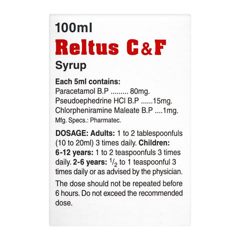 Pharmatec Reltus C&F Syrup, 100ml product image 3 - Bolanclinic
