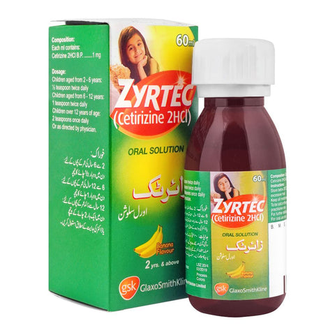 GSK Zyrtec Oral Solution, Banana Flavour, 60ml product image - Bolanclinic