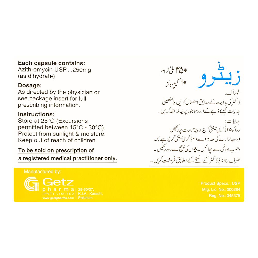 Getz Pharma Zetro Capsule, 250mg, 10-Pack product image 3 - Bolanclinic