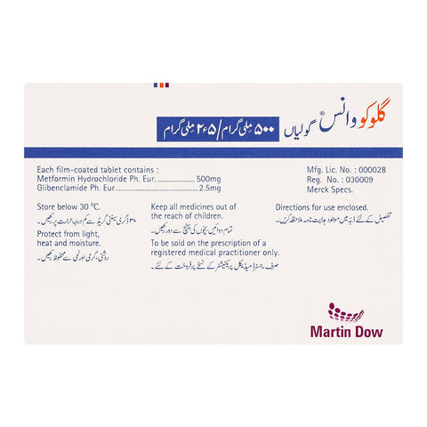 Martin Dow Glucovance Tablet, 500mg/2.5mg, 30-Pack product image 2 - Bolanclinic