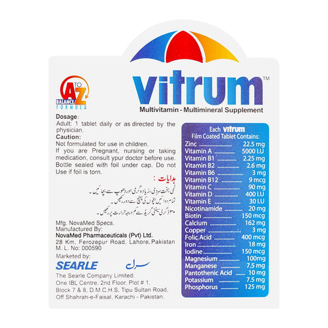 Searle Vitrum Tablet, Multivitamin & Multimineral Supplement, 30-Pack product image 2 - Bolanclinic