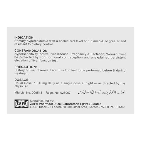 Zafa Pharmaceuticals Simvazaf Tablet, 10mg, 10-Pack product image 2 - Bolanclinic