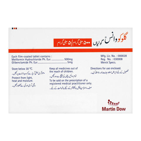 Martin Dow Glucovance Tablet, 500mg/5mg, 30-Pack product image 2 - Bolanclinic