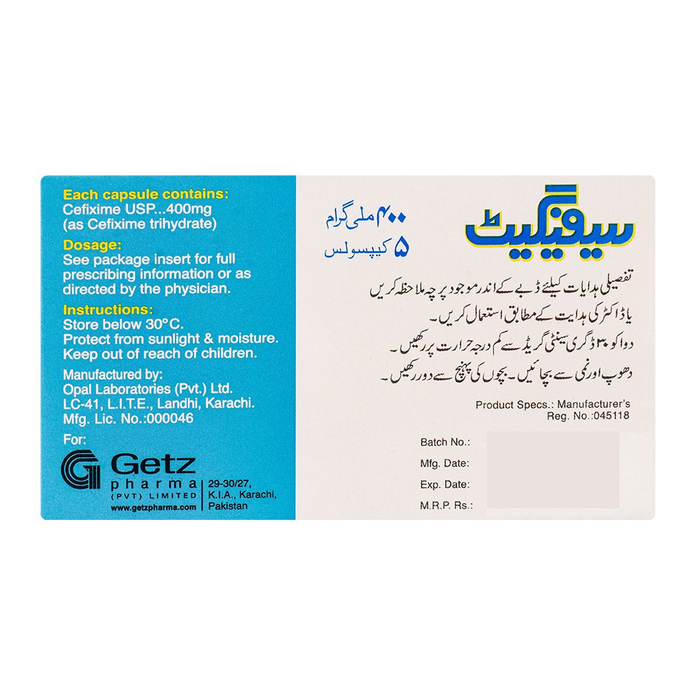 Getz Pharma Cefiget Capsule, 400mg, 5-Pack product image 3 - Bolanclinic
