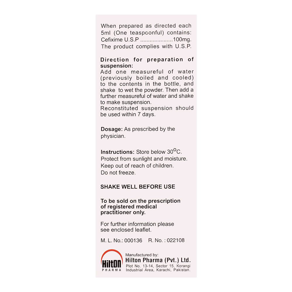 Hilton Pharma Cefim 100mg Suspension, 30ml product image 4 - Bolanclinic