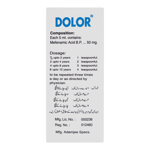 Adamjee Pharmaceuticals Dolor Suspension, 60ml product image 4 - Bolanclinic