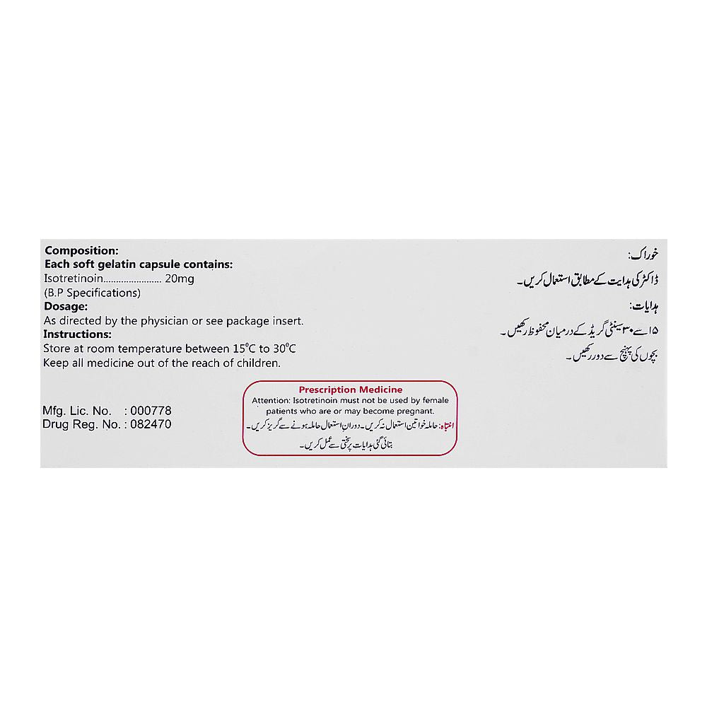 Crystolite Pharmaceuticals Oratane Capsule, 20mg, 1-Strip product image 3 - Bolanclinic