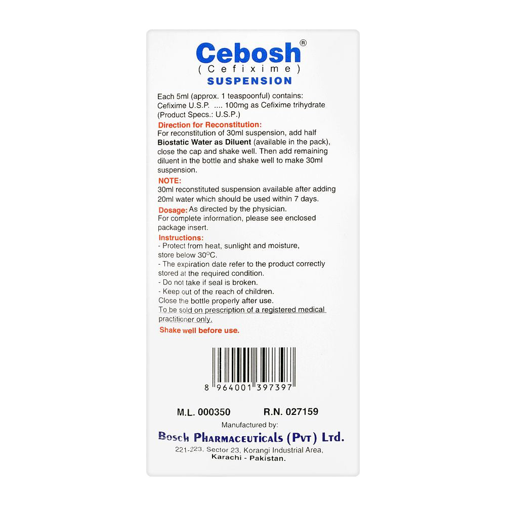 Bosch Pharmaceuticals Cebosh Suspension, 100mg/5ml, 30ml product image 3 - Bolanclinic