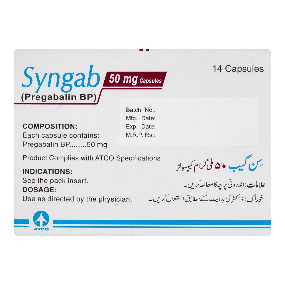 ATCO Laboratories Syngab Capsule, 50mg, 14-Pack product image 2 - Bolanclinic