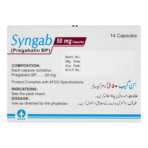 ATCO Laboratories Syngab Capsule, 50mg, 14-Pack product image 2 - Bolanclinic