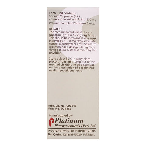 Platinum Pharmaceuticals Dapakan Syrup, 250mg/5ml, 120ml product image 4 - Bolanclinic