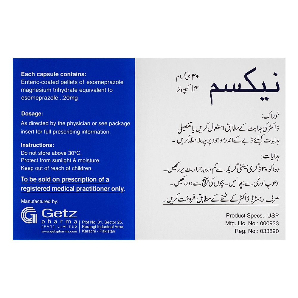 Getz Pharma Nexum Capsule, 20mg, 1-Strip product image 2 - Bolanclinic