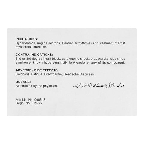 Zafa Pharmaceuticals Atenolol Tablet, 100mg, 20-Pack product image 3 - Bolanclinic