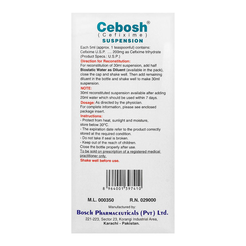 Bosch Pharmaceuticals Cebosh DS Suspension, 200mg/5ml, 30ml product image 4 - Bolanclinic
