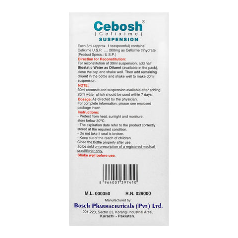 Bosch Pharmaceuticals Cebosh DS Suspension, 200mg/5ml, 30ml product image 4 - Bolanclinic