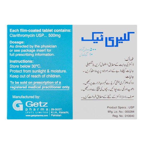 Getz Pharma Claritek Tablet, 500mg, 10-Pack product image 3 - Bolanclinic