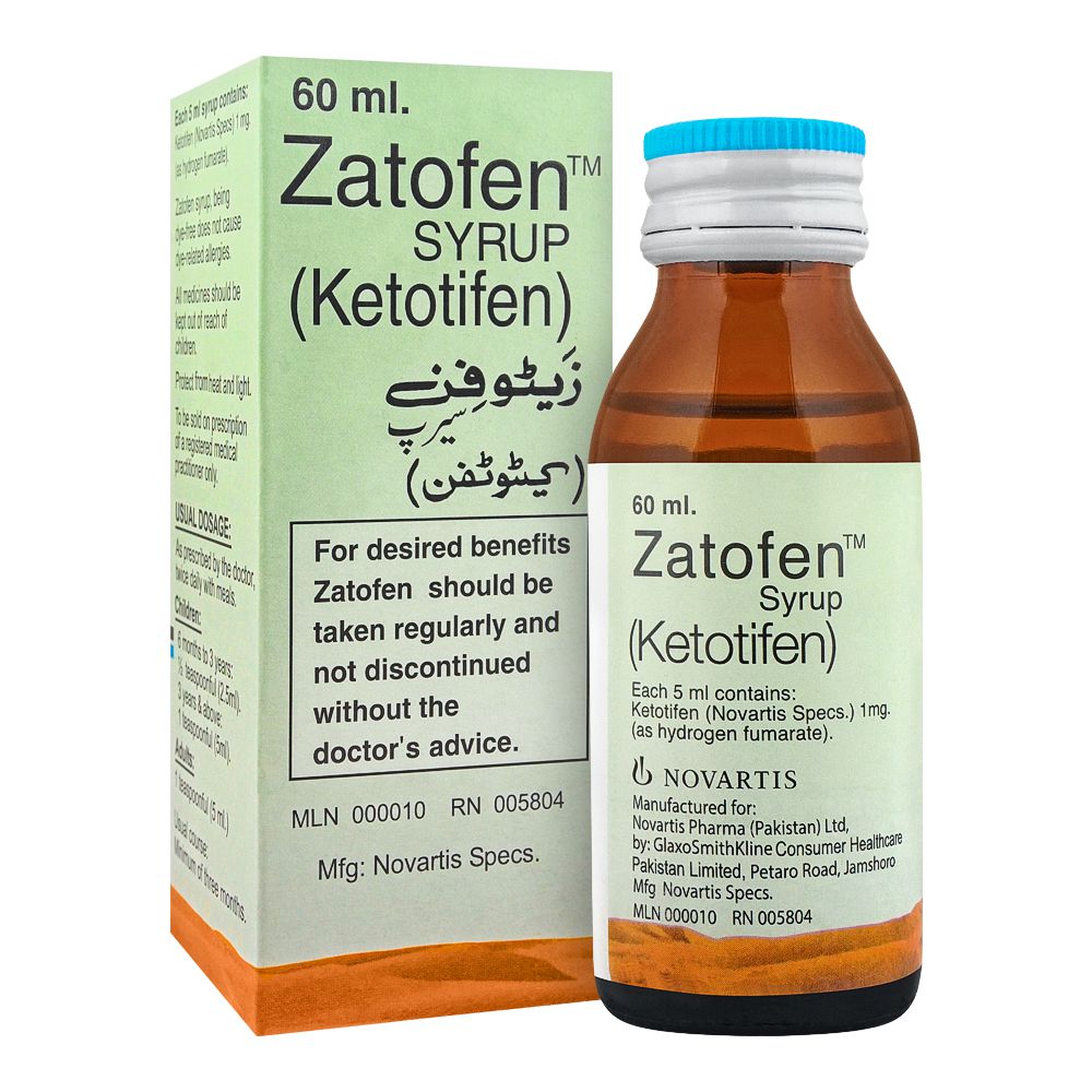 Novartis Pharmaceuticals Zatofen Syrup, 60ml product image - Bolanclinic