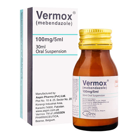 Aspin Pharma Vermox Oral Suspension, 100mg/5ml, 30ml product image - Bolanclinic