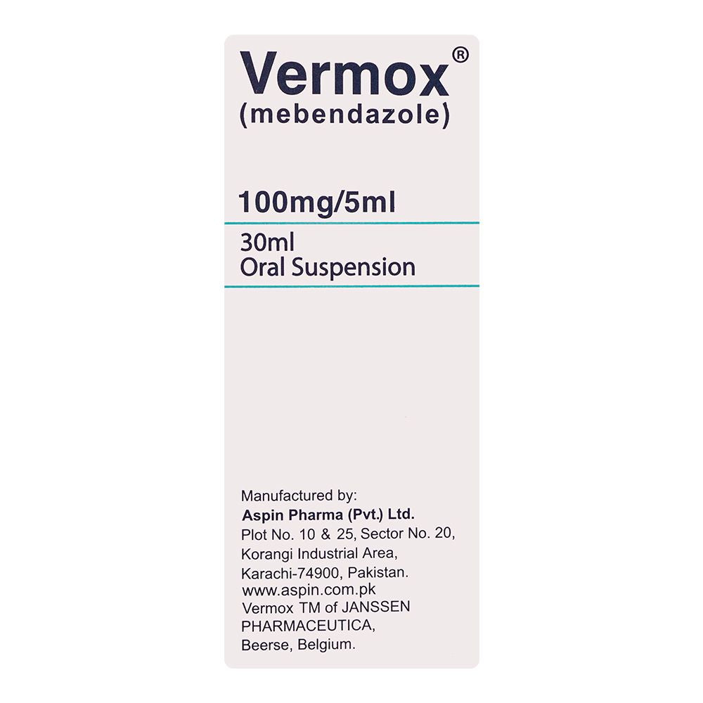 Aspin Pharma Vermox Oral Suspension, 100mg/5ml, 30ml product image 2 - Bolanclinic
