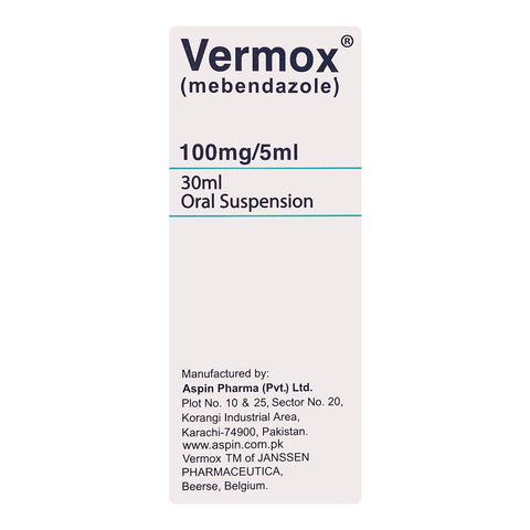 Aspin Pharma Vermox Oral Suspension, 100mg/5ml, 30ml product image 2 - Bolanclinic