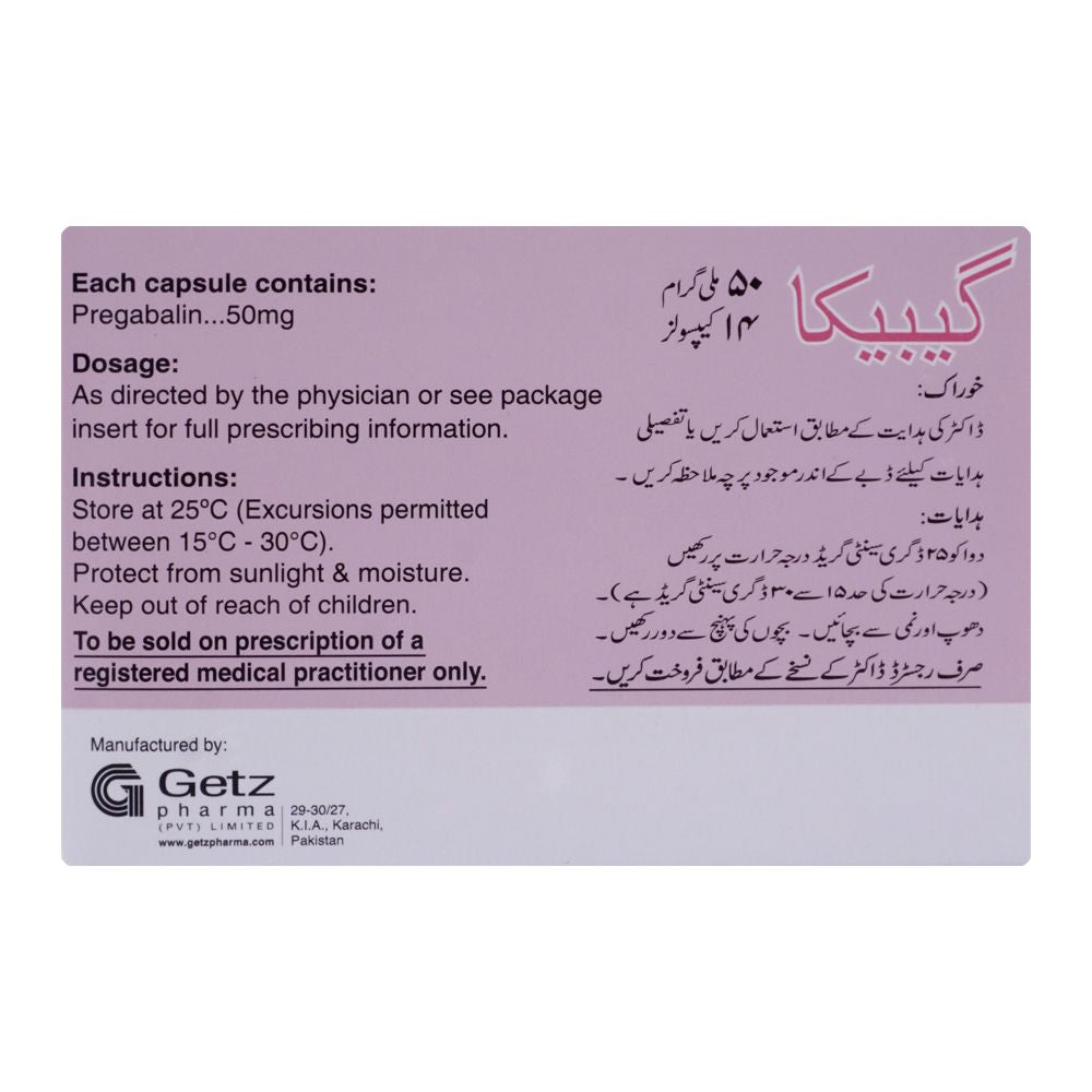 Getz Pharma Gabica Capsule, 50mg, 14-Pack product image 3 - Bolanclinic