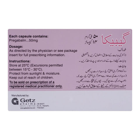 Getz Pharma Gabica Capsule, 50mg, 14-Pack product image 3 - Bolanclinic