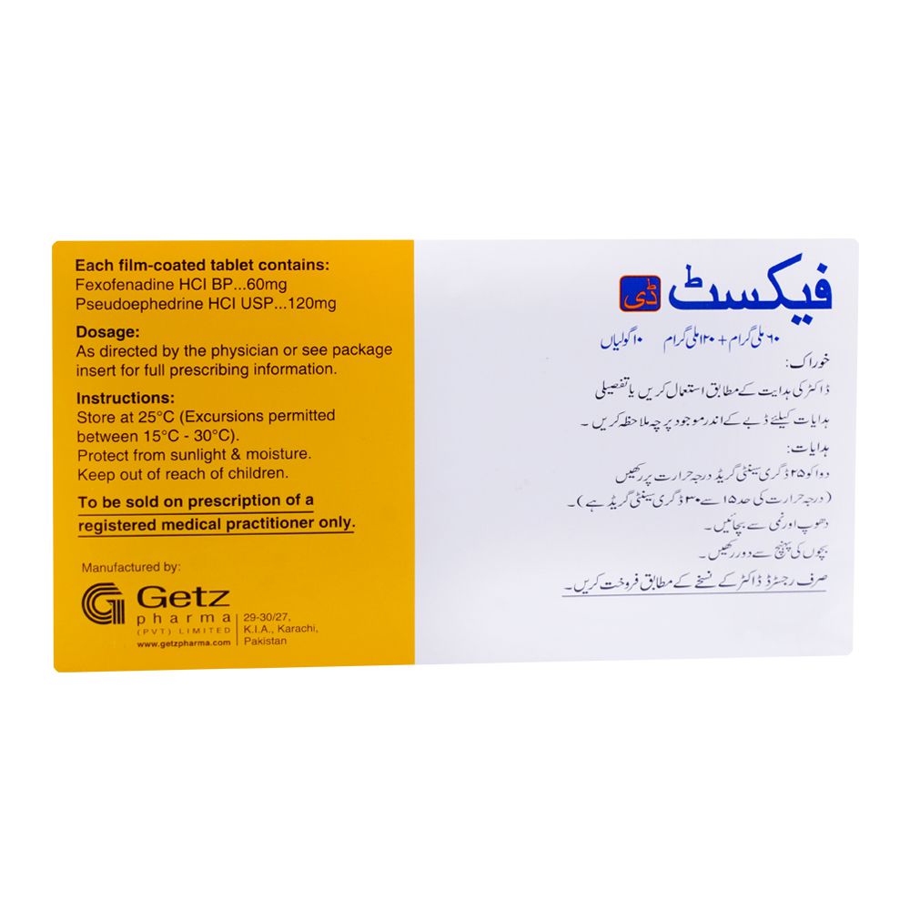 Getz Pharma Fexet-D Tablet, 60/120mg, 10-Pack product image 3 - Bolanclinic