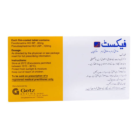 Getz Pharma Fexet-D Tablet, 60/120mg, 10-Pack product image 3 - Bolanclinic