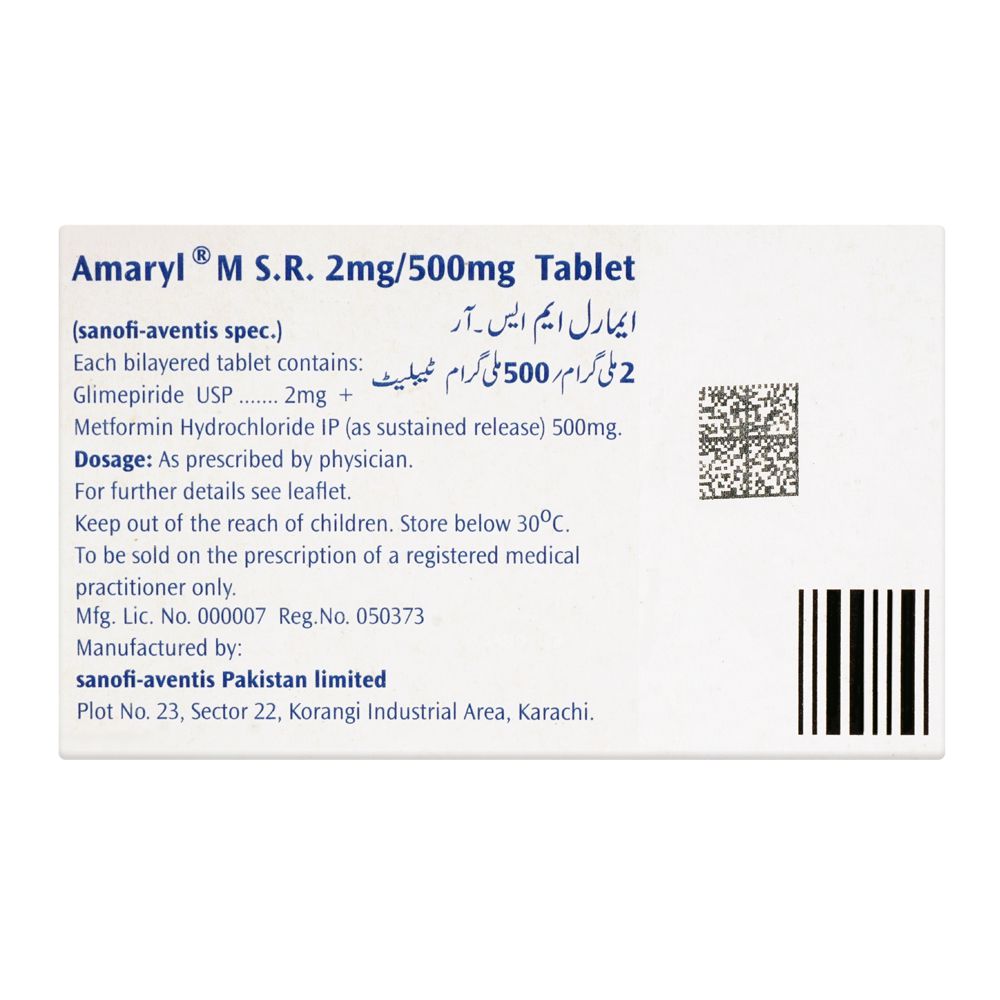 Amaryl-M S.R Tablet, 2mg/500mg, 30-Pack product image 2 - Bolanclinic
