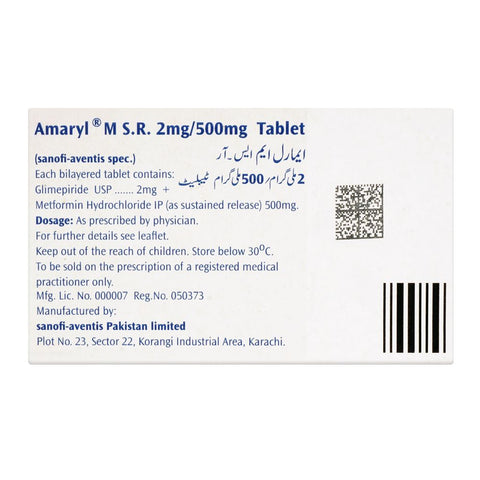 Amaryl-M S.R Tablet, 2mg/500mg, 30-Pack product image 2 - Bolanclinic