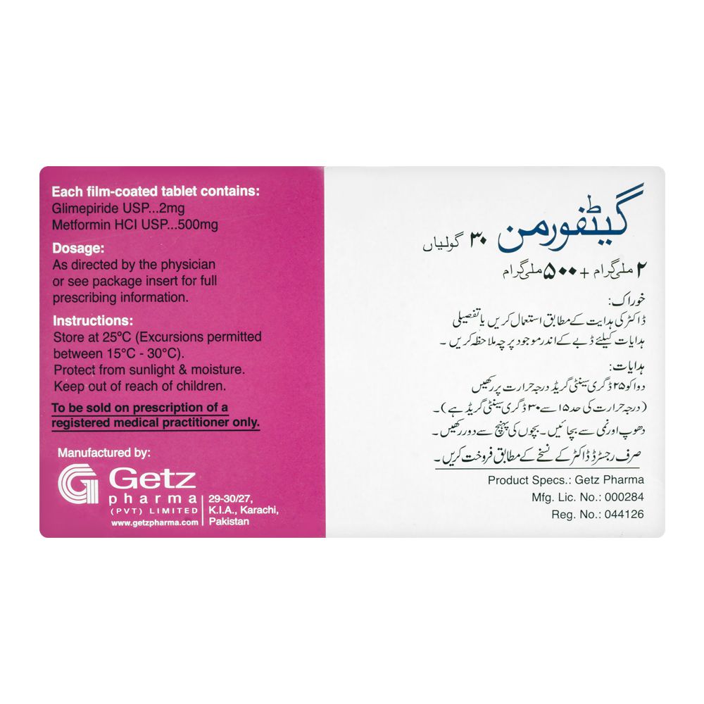 Getz Pharma Getformin Tablet, 2mg + 500mg, 30-Pack product image 3 - Bolanclinic
