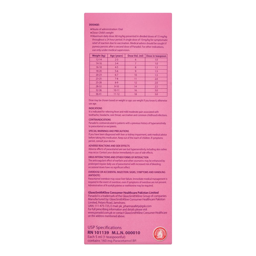 Haleon Children's Panadol Liquid, Sugar-Free, 120ml product image 5 - Bolanclinic