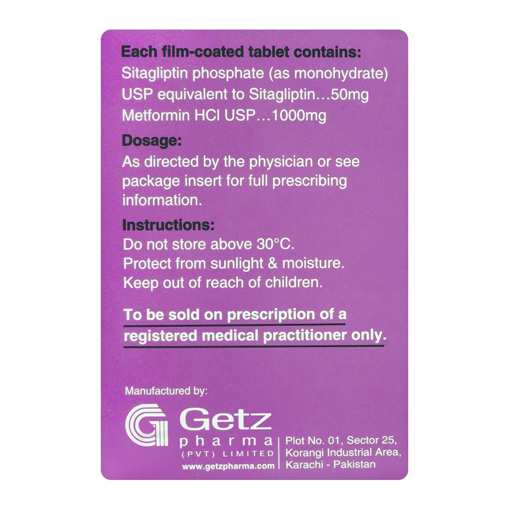 Getz Pharma Treviamet Tablet, 50mg + 1000mg, 1-Strip product image 3 - Bolanclinic
