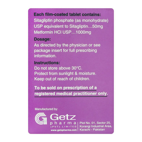 Getz Pharma Treviamet Tablet, 50mg + 1000mg, 1-Strip product image 3 - Bolanclinic