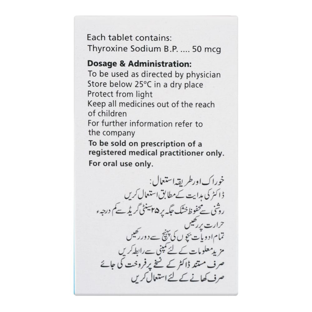 GSK Thyroxine Tablet, 50mcg, 100-Pack product image 2 - Bolanclinic