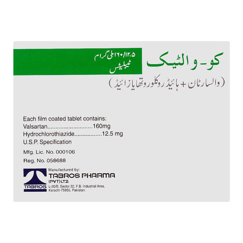 Tabros Pharma Co-Valtec Tablet, 160/12.5mg, 28-Pack product image 2 - Bolanclinic