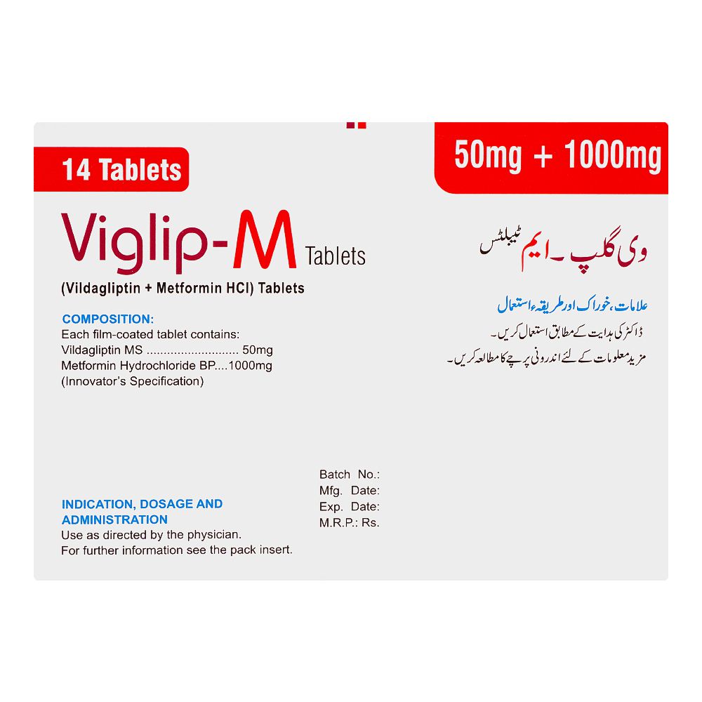 ATCO Laboratories Viglip-M Tablet, 50mg+1000mg, 14-Pack product image 2 - Bolanclinic
