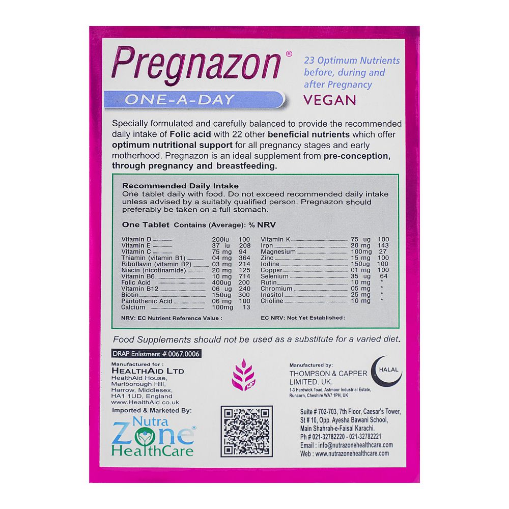 Nutra Zone Healthcare Pregnazone One A Day Tablet, 30-Pack product image 2 - Bolanclinic