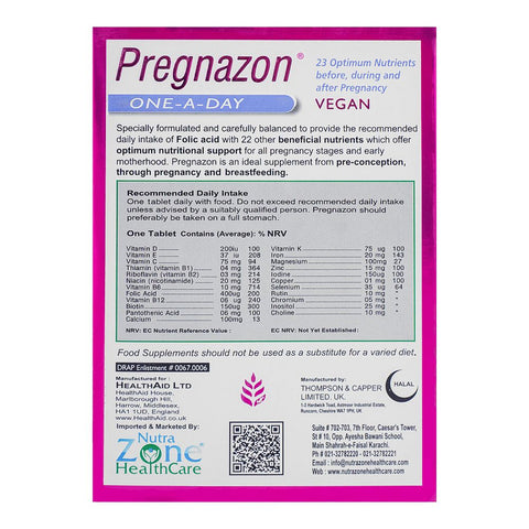 Nutra Zone Healthcare Pregnazone One A Day Tablet, 30-Pack product image 2 - Bolanclinic