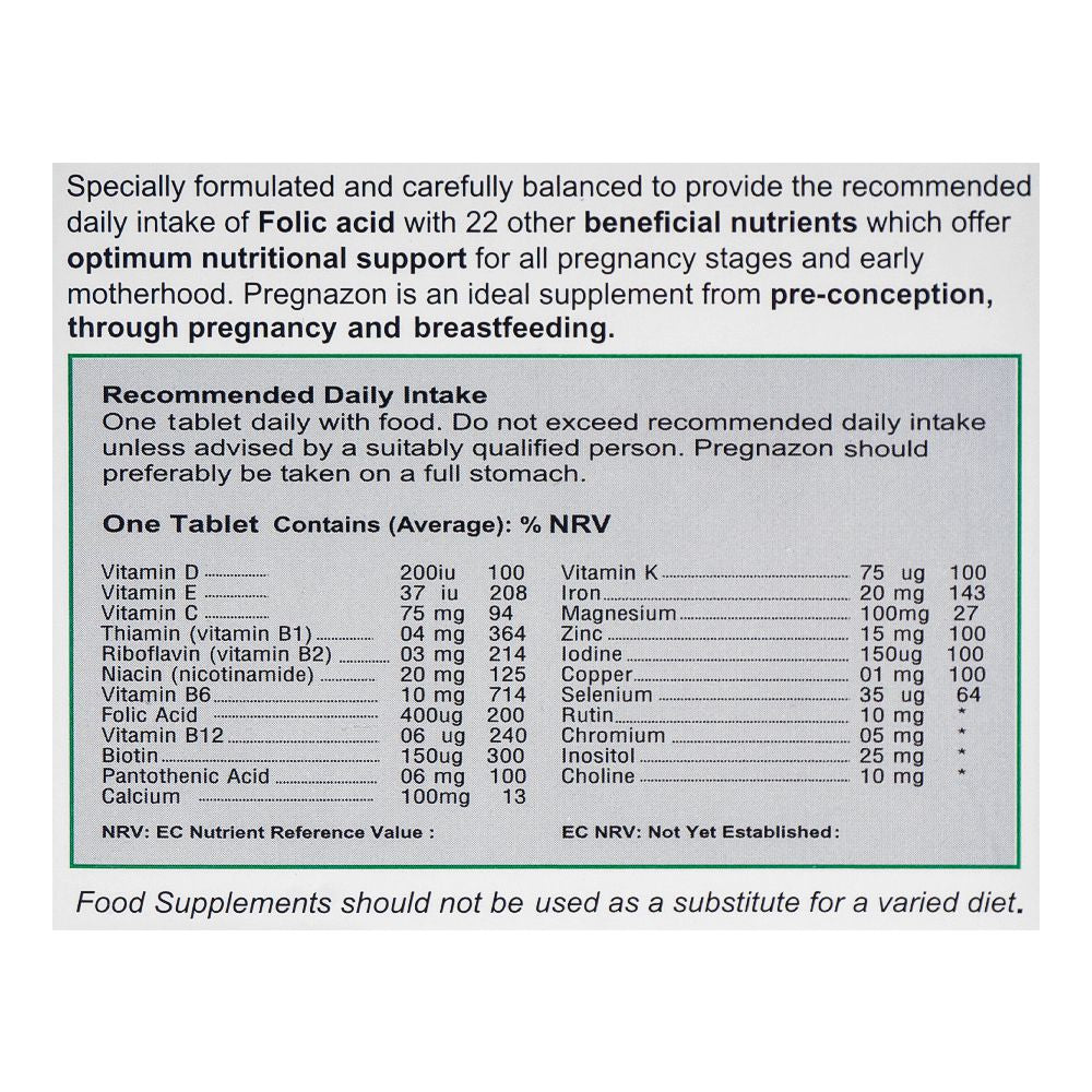 Nutra Zone Healthcare Pregnazone One A Day Tablet, 30-Pack product image 3 - Bolanclinic