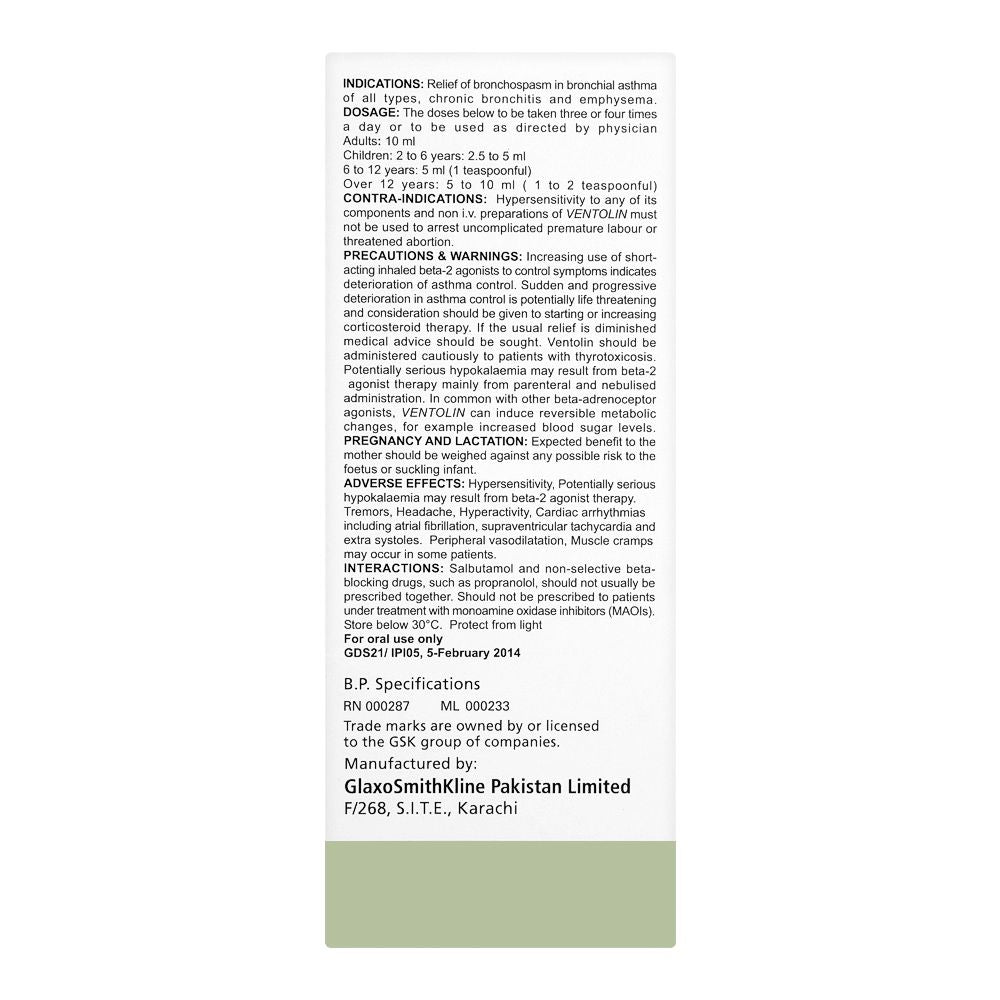 GSK Ventolin Syrup, Sugar-Free, 120ml product image 3 - Bolanclinic