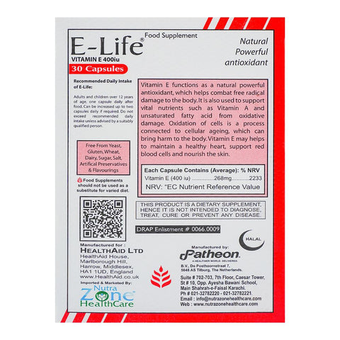 Nutra Zone Healthcare E-Life 400Iu Capsule, 30-Pack product image 2 - Bolanclinic