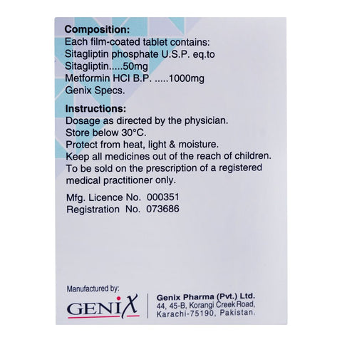 Genix Pharma Gvia-M Tablet, 50mg/1000mg, 14-Pack product image 3 - Bolanclinic