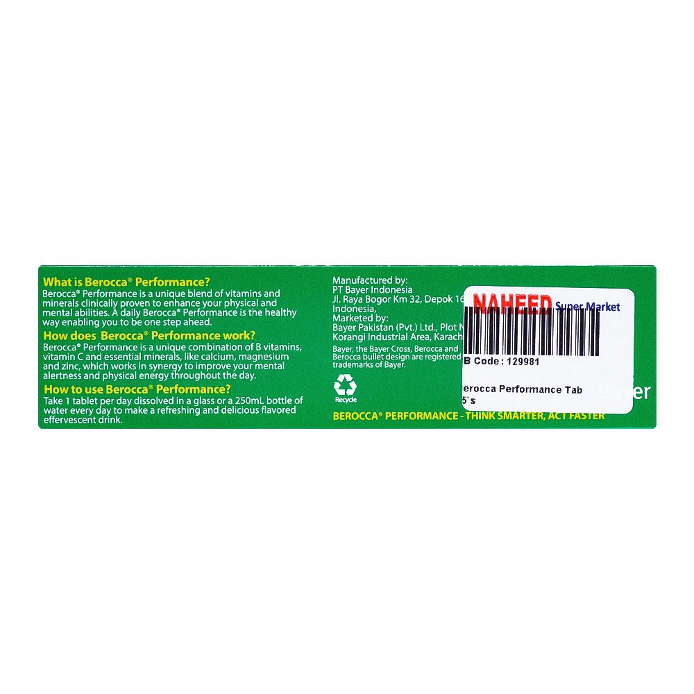Bayer Pharmaceuticals Berocca Performance Dietary Supplement Tablets, 15-Pack product image 2 - Bolanclinic