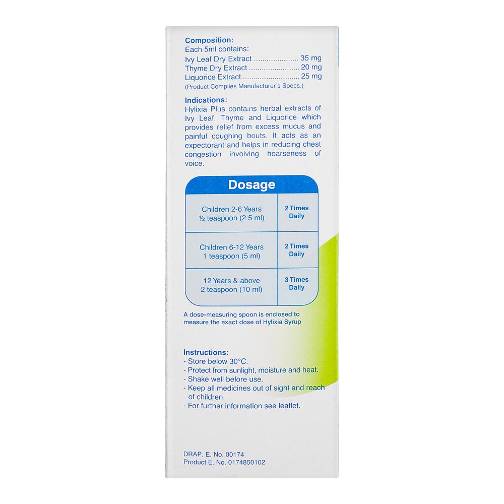 Searle Hylixia+ Plus Cough Syrup, Sugar-Free, 120ml product image 4 - Bolanclinic