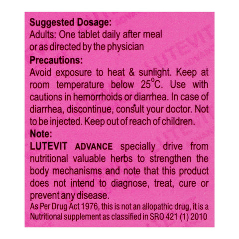 Mascon Pharmacal Lutevit Advance Tablet, Sugar-Free, 30-Pack product image 4 - Bolanclinic